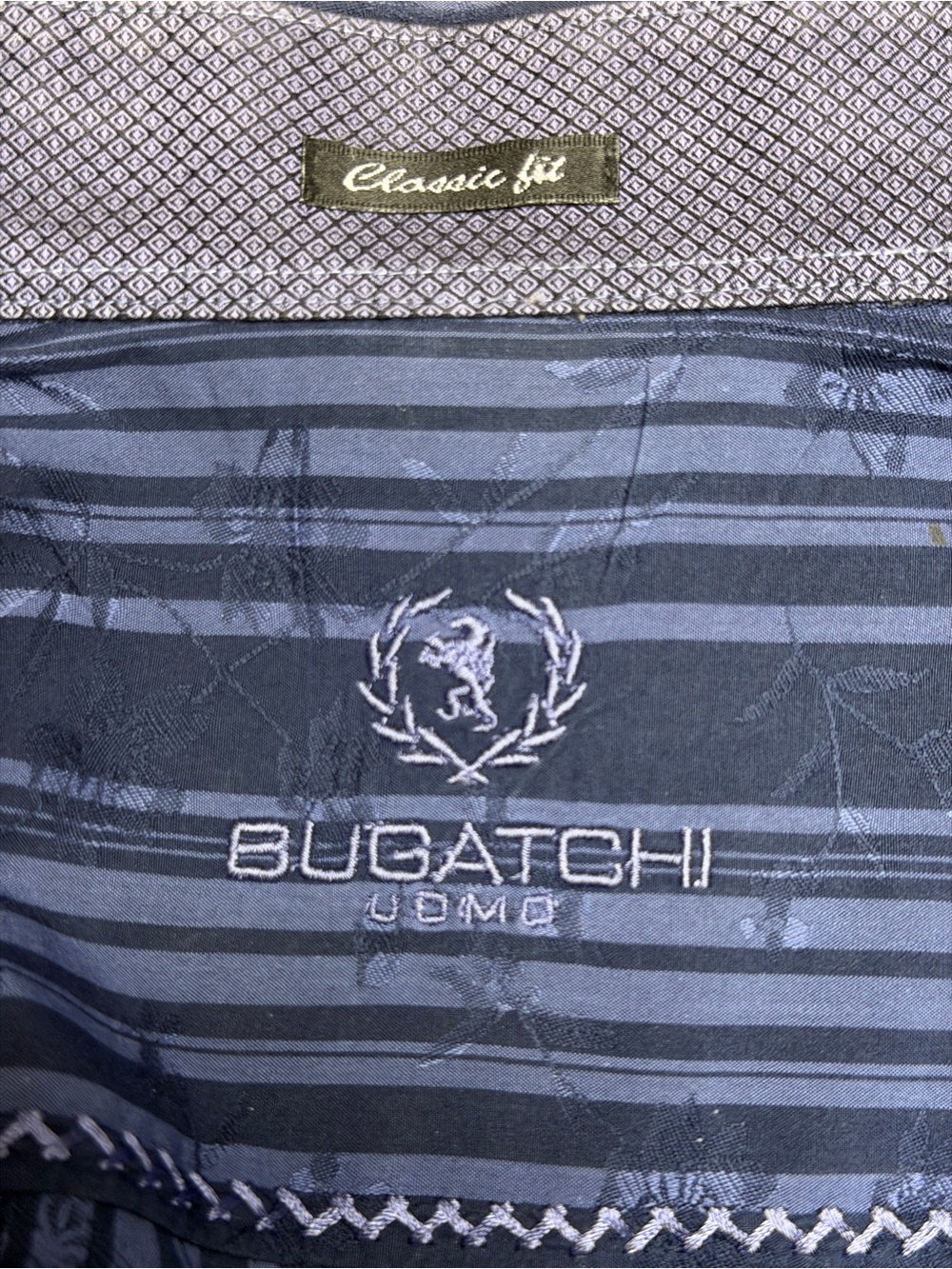 Bugatchi Navy & Dark Purple/Blue Striped/Floral Pattern Dress Shirt